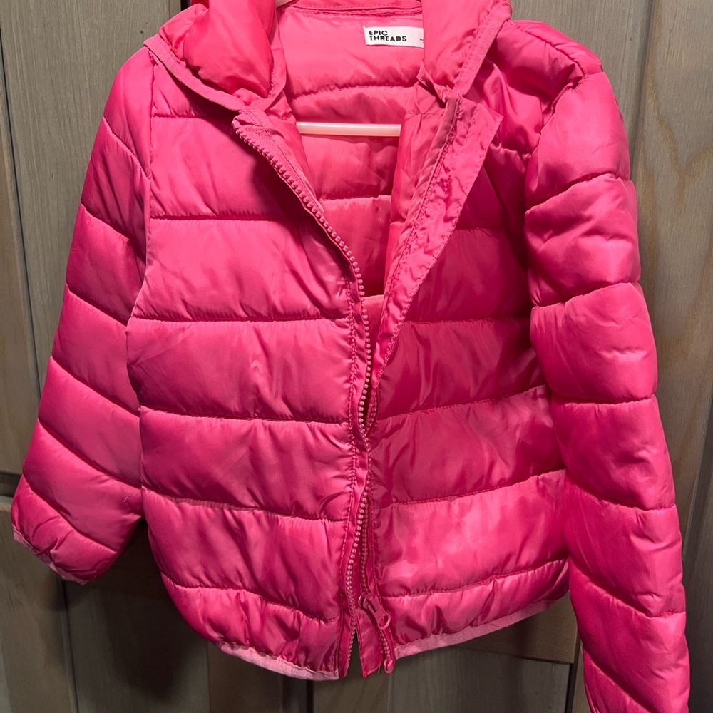 Epic Threads Pink Puffer Jacket with Stand-Up Collar Size 6